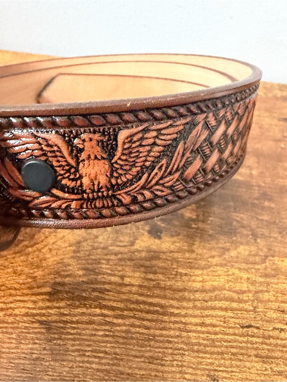 Full Grain Cowhide Leather Patriotic Bald Eagle Western Tooled Belt Brown 39